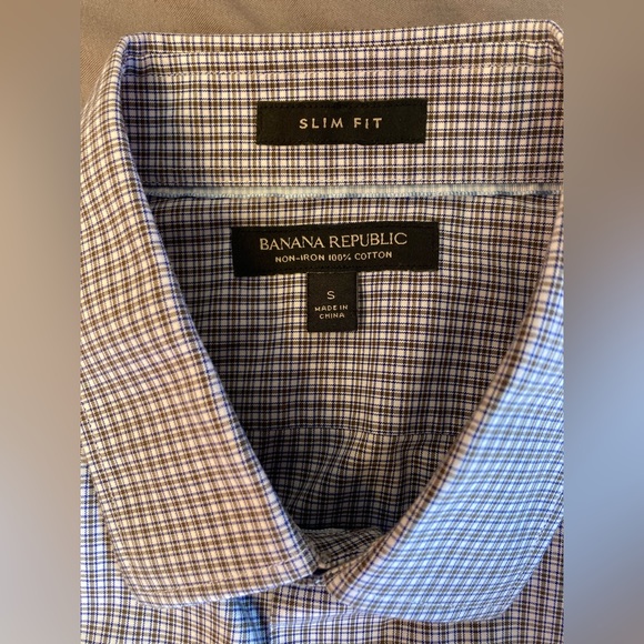 Banana Republic non-iron slim fit blue/gray checkered dress shirt small - Picture 3 of 7